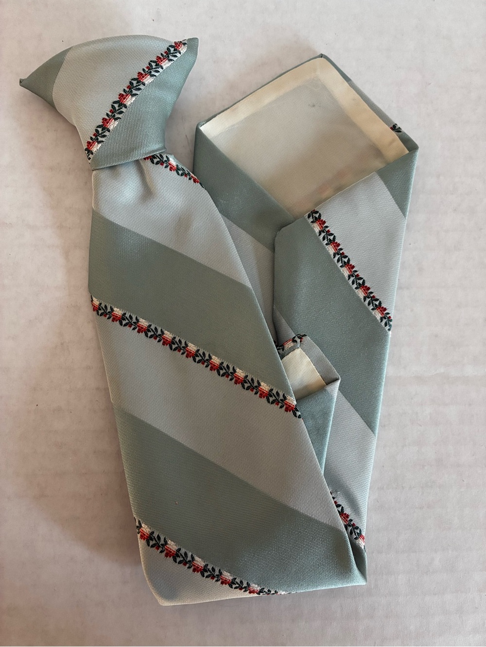 VTG Retro Snapper Men's Pretied Clip-On Tie Green Striped Multicolor Floral